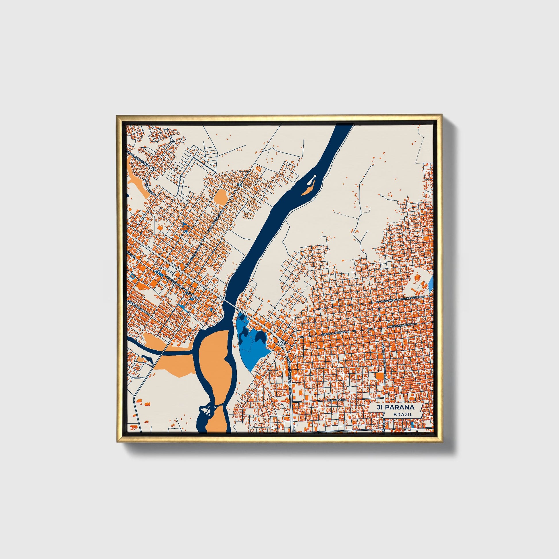 Ji Parana Brazil Colorful City Map Canvas Print • Gold Framed