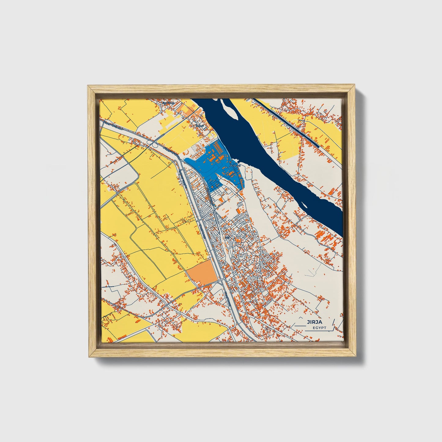 Jirja Egypt Colorful City Map Canvas Print • Natural Wooden Framed