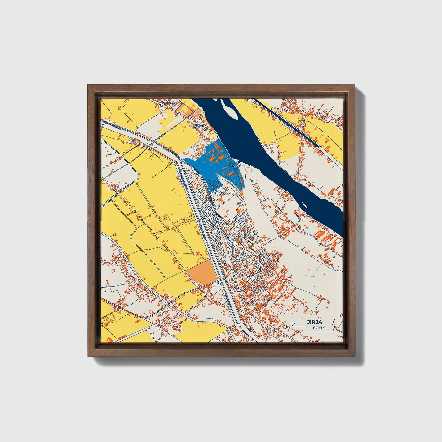 Jirja Egypt Colorful City Map Canvas Print • Dark Wooden Framed