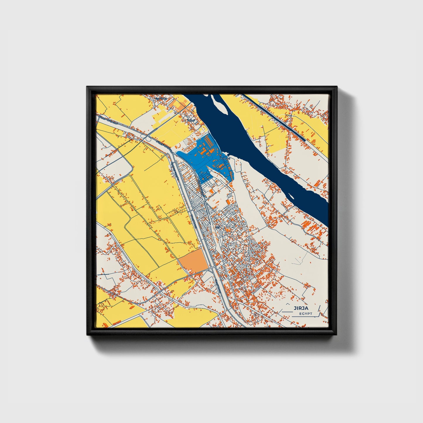 Jirja Egypt Colorful City Map Canvas Print • Black Framed