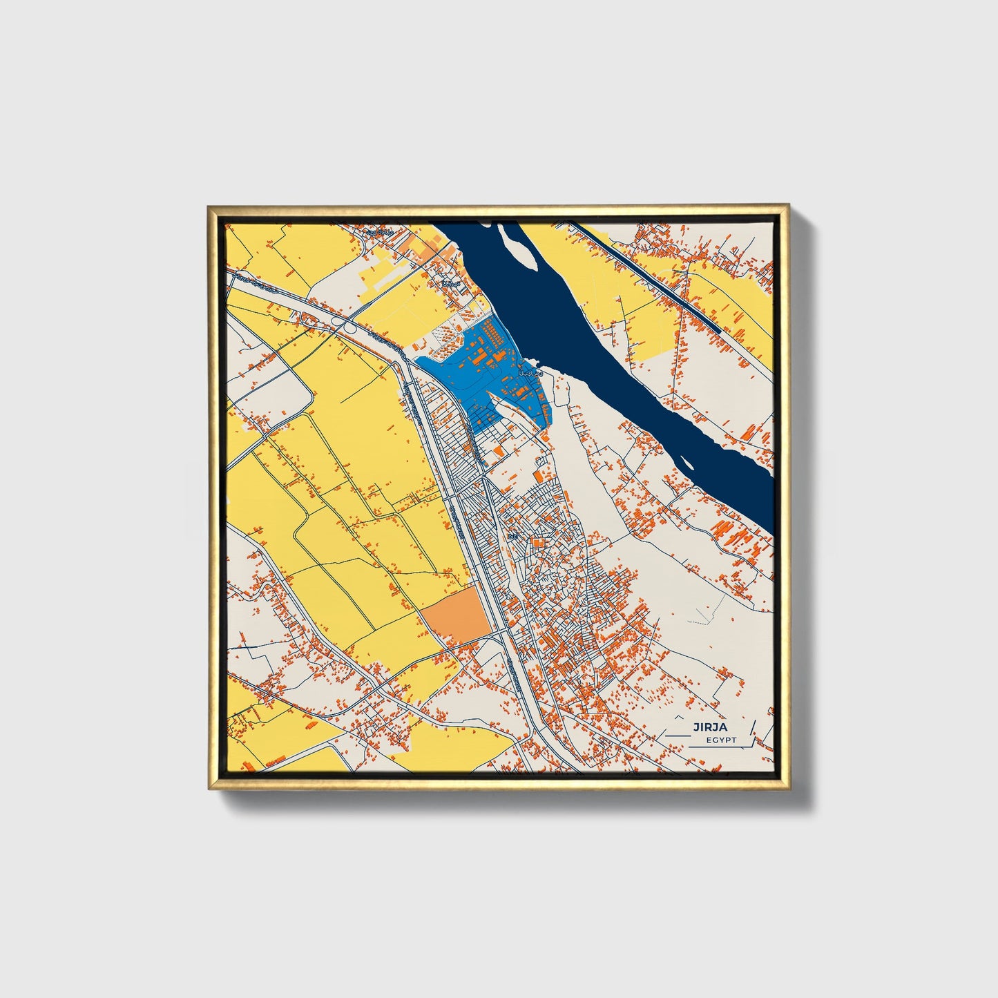 Jirja Egypt Colorful City Map Canvas Print • Gold Framed