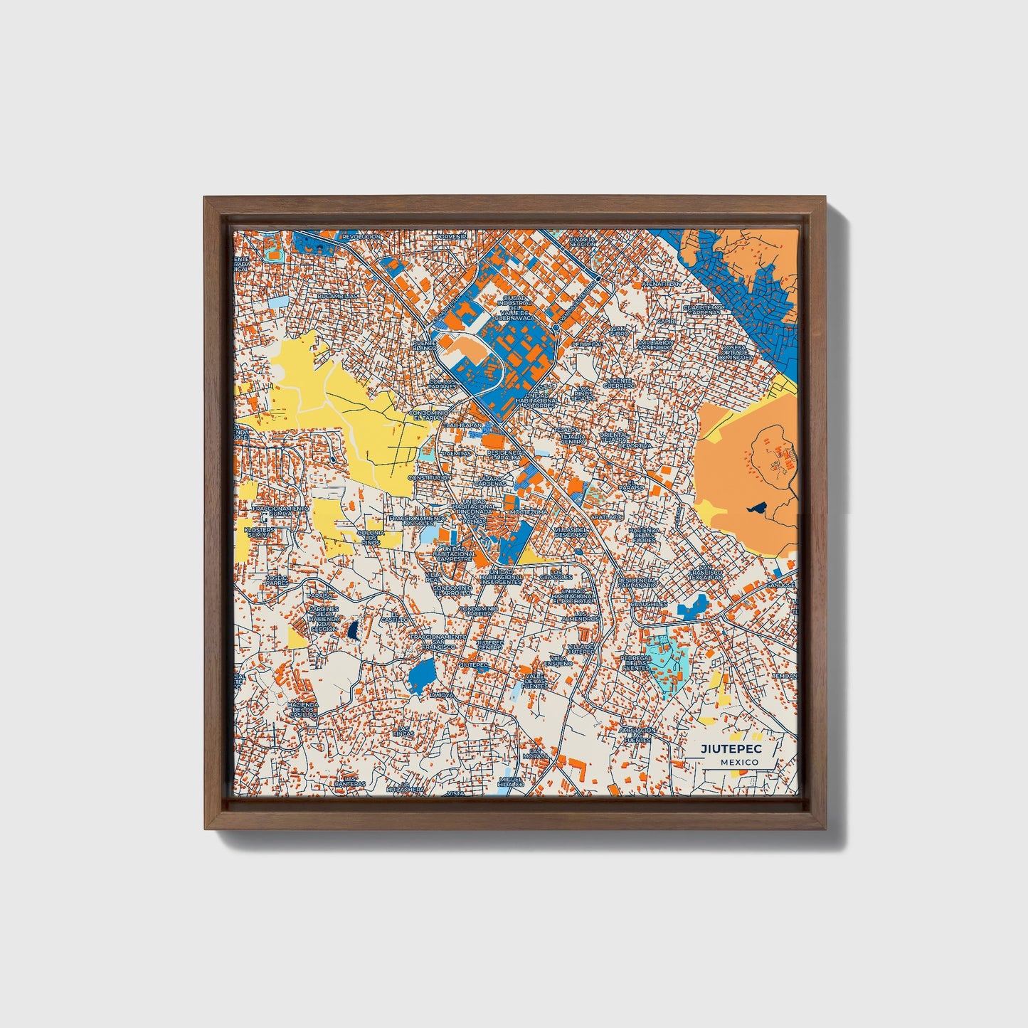 Jiutepec Mexico Colorful City Map Canvas Print • Dark Wooden Framed