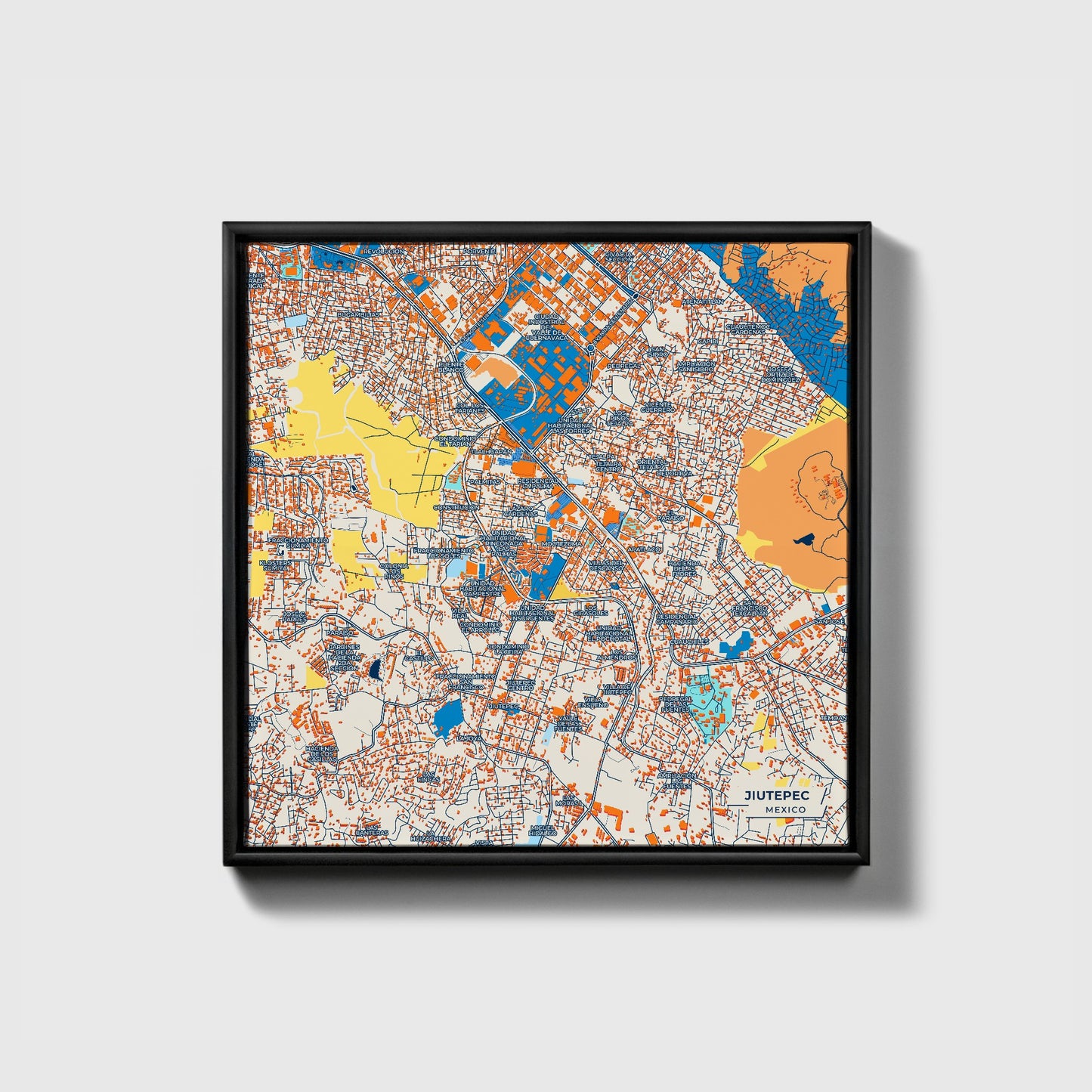 Jiutepec Mexico Colorful City Map Canvas Print • Black Framed