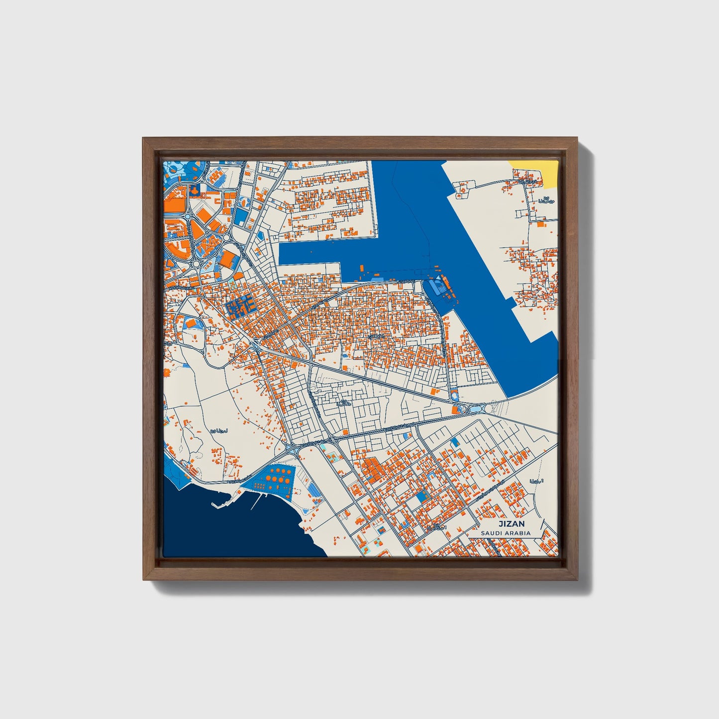 Jizan Saudi Arabia Colorful City Map Canvas Print • Dark Wooden Framed