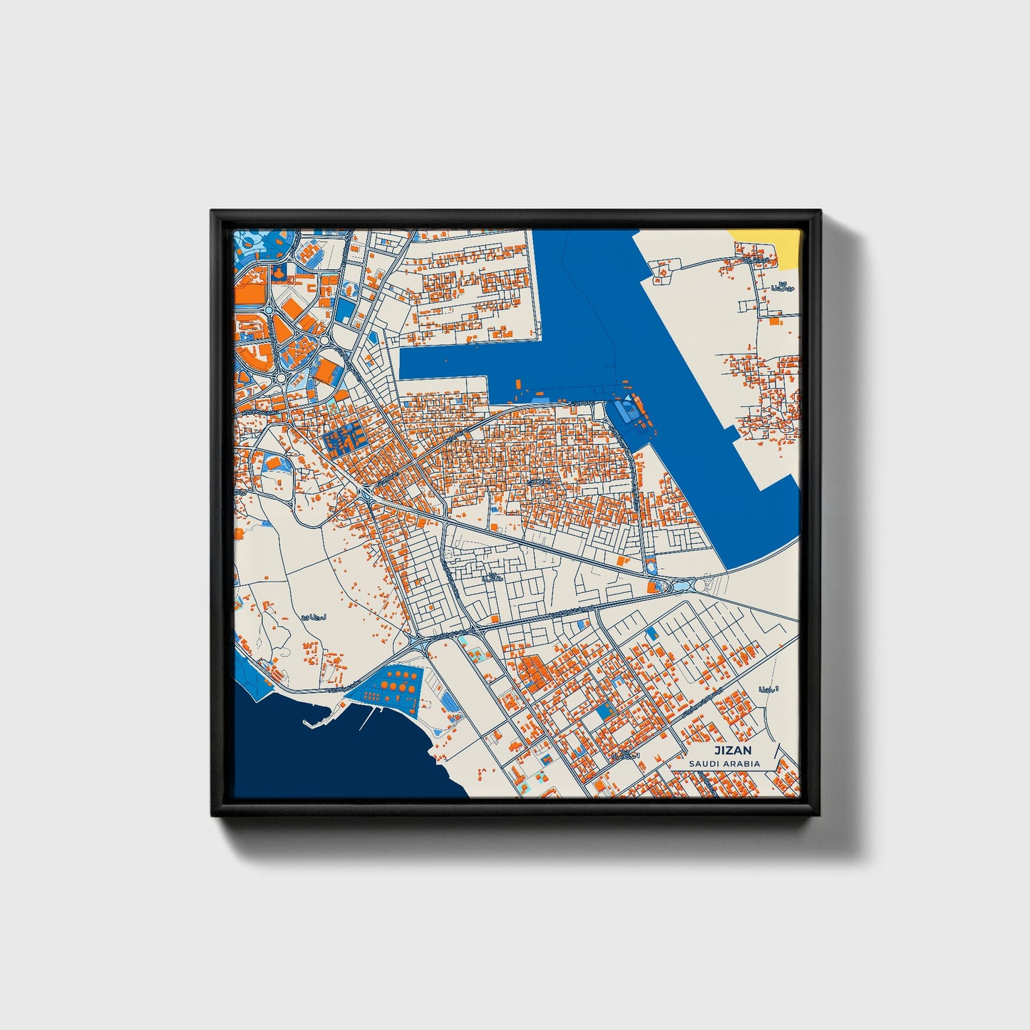 Jizan Saudi Arabia Colorful City Map Canvas Print • Black Framed