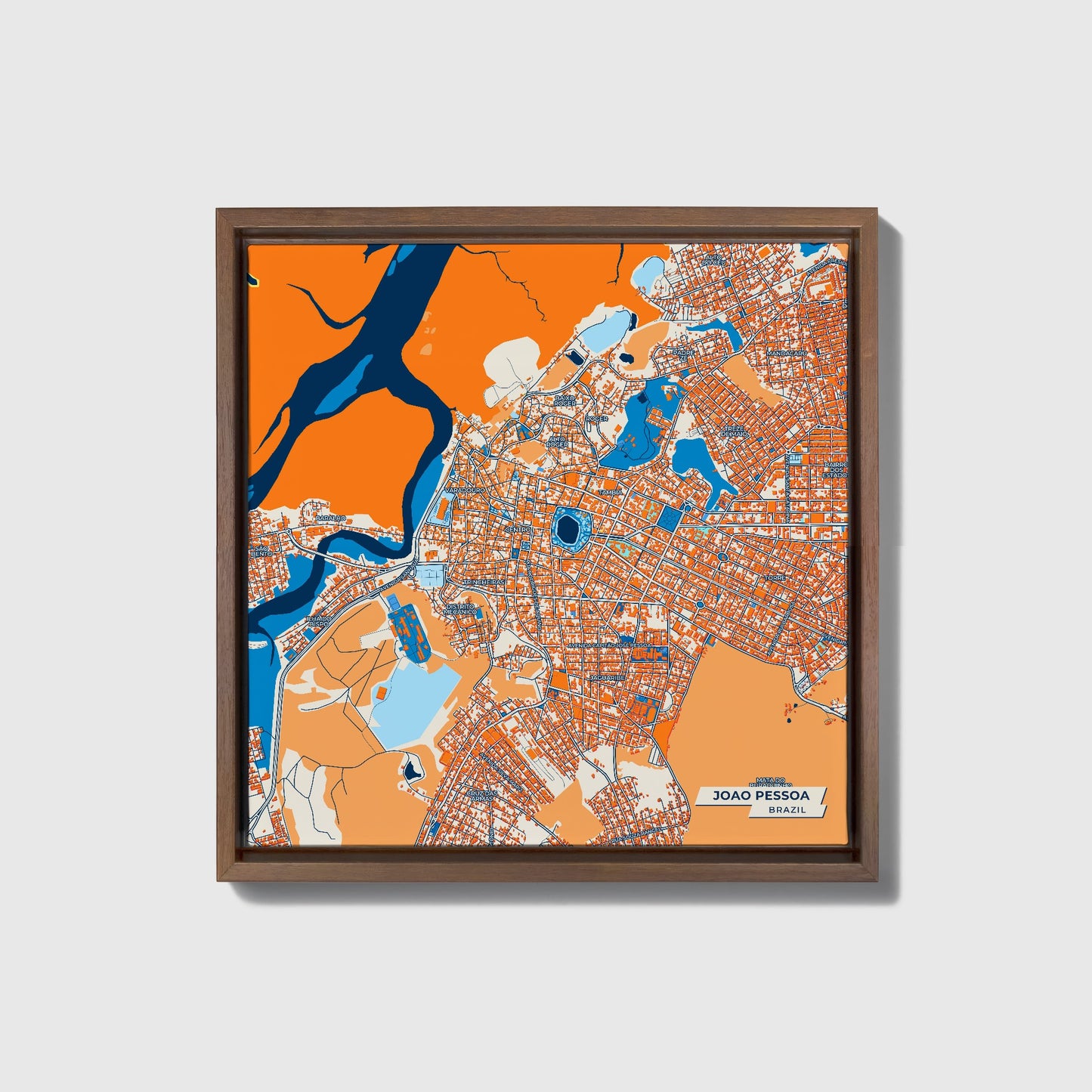 Joao Pessoa Brazil Colorful City Map Canvas Print • Dark Wooden Framed