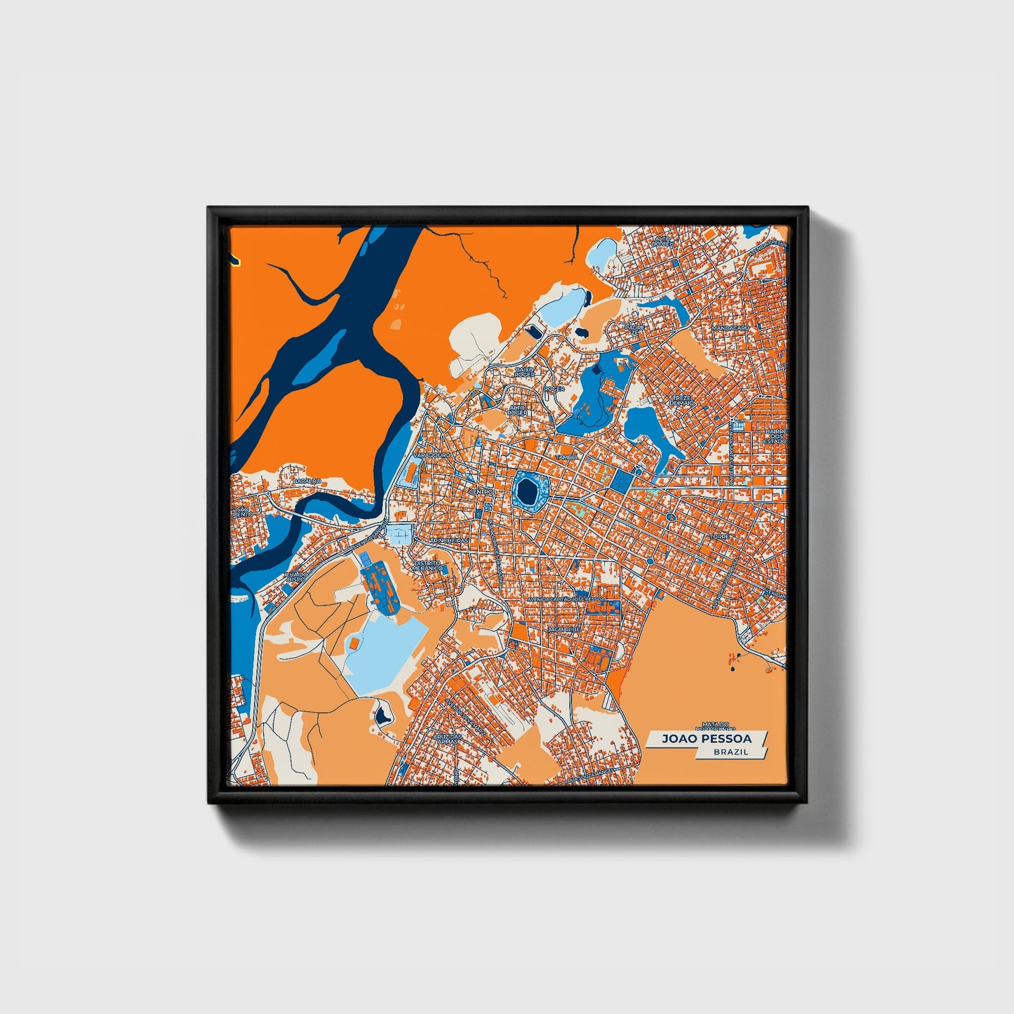 Joao Pessoa Brazil Colorful City Map Canvas Print • Black Framed