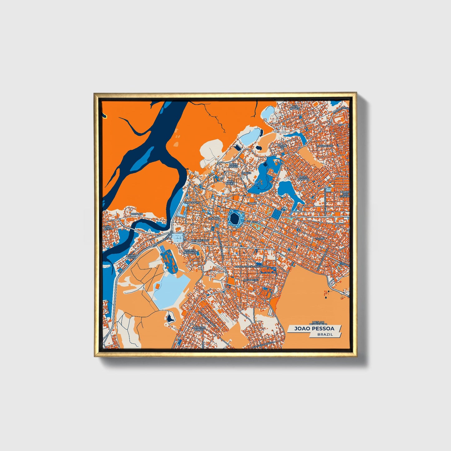 Joao Pessoa Brazil Colorful City Map Canvas Print • Gold Framed