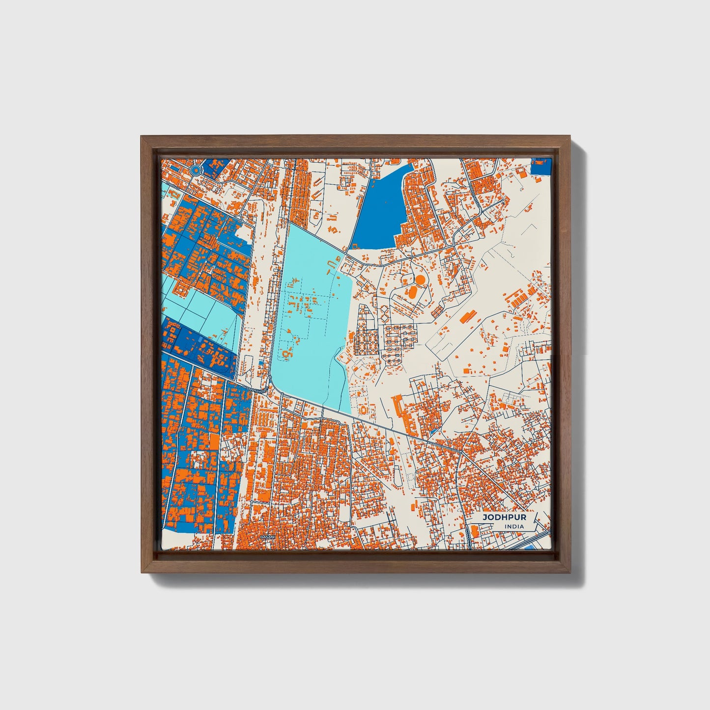 Jodhpur India Colorful City Map Canvas Print • Dark Wooden Framed