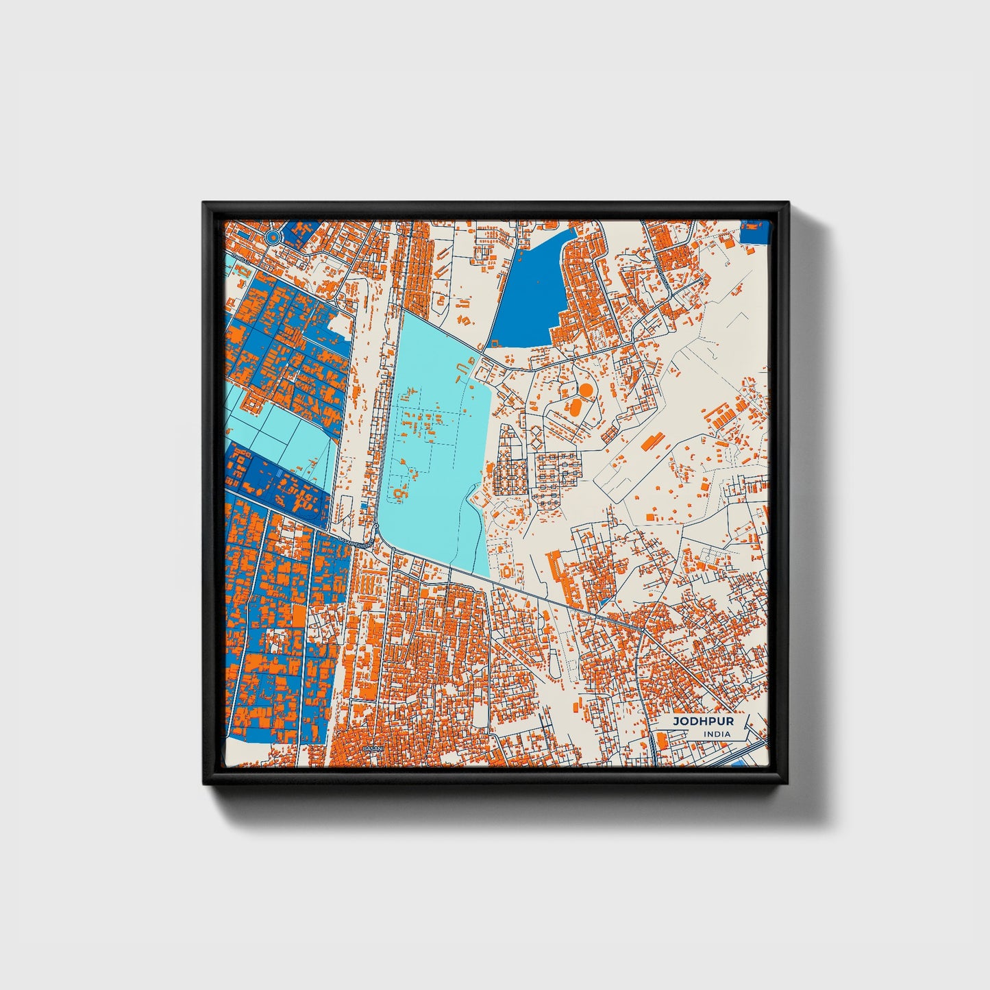Jodhpur India Colorful City Map Canvas Print • Black Framed
