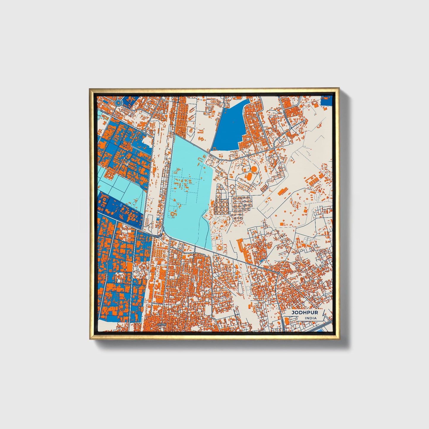 Jodhpur India Colorful City Map Canvas Print • Gold Framed