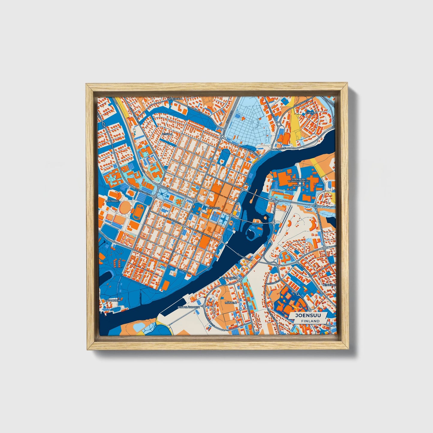 Joensuu Finland Colorful City Map Canvas Print • Natural Wooden Framed