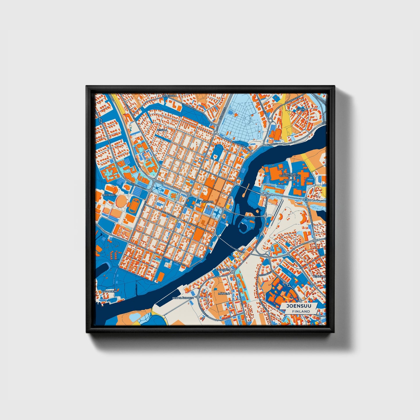 Joensuu Finland Colorful City Map Canvas Print • Black Framed