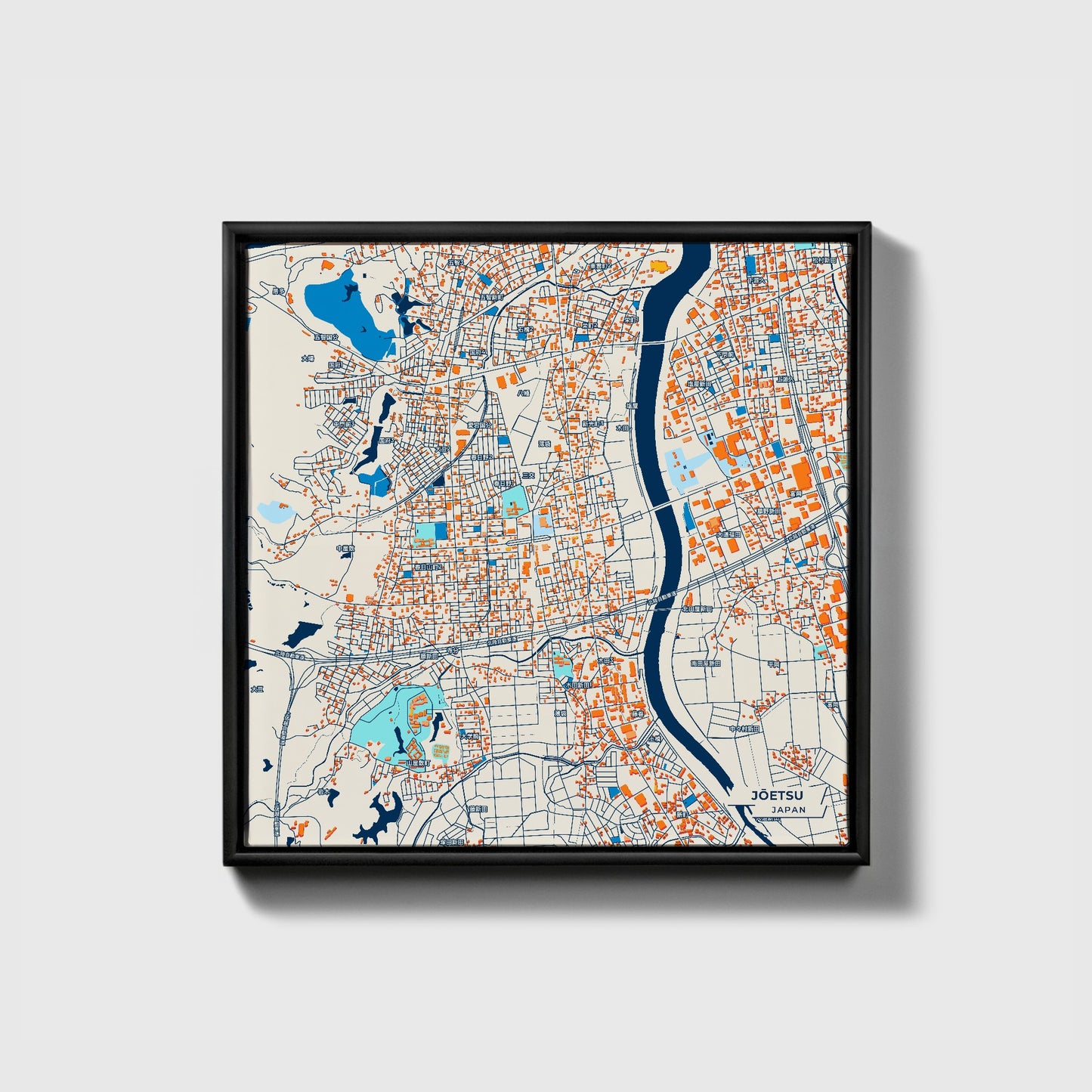 Jōetsu Japan Colorful City Map Canvas Print • Black Framed