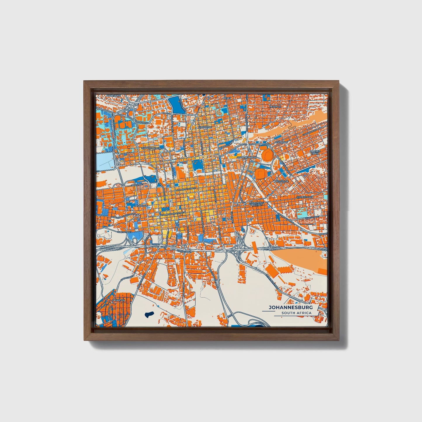 Johannesburg South Africa Colorful City Map Canvas Print • Dark Wooden Framed