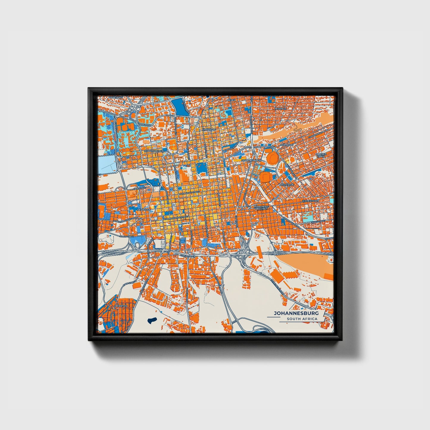 Johannesburg South Africa Colorful City Map Canvas Print • Black Framed