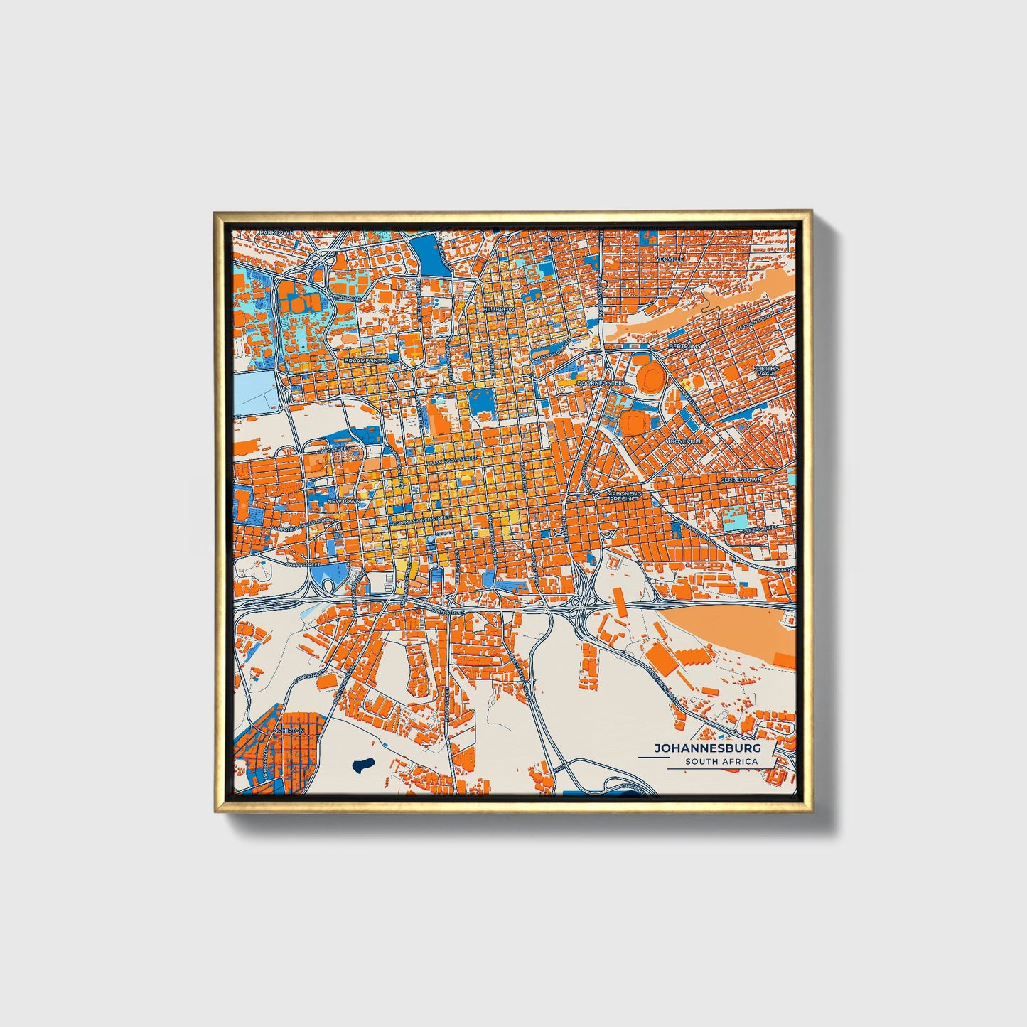 Johannesburg South Africa Colorful City Map Canvas Print • Gold Framed