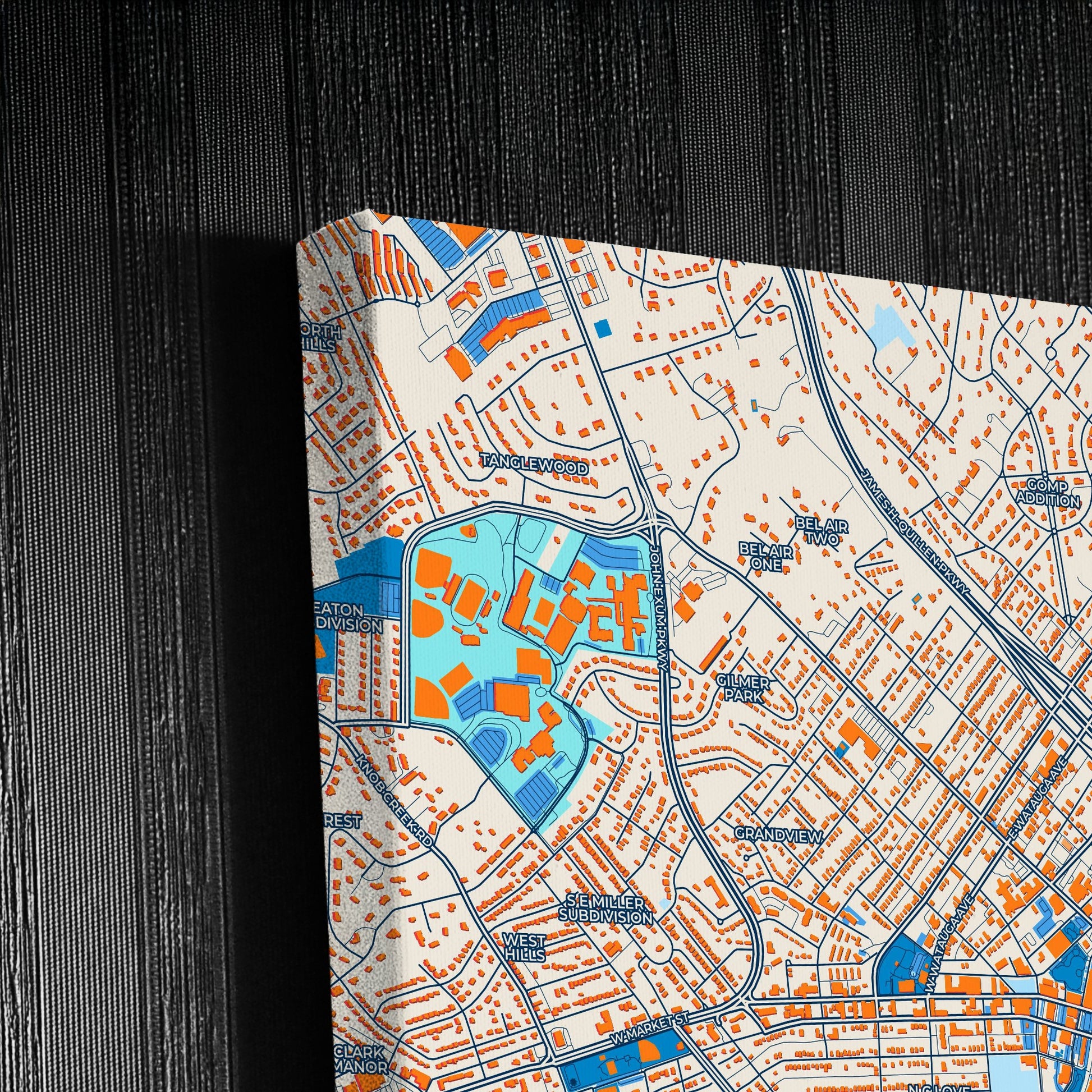Johnson City Tennessee Colorful City Map Canvas Print Detail