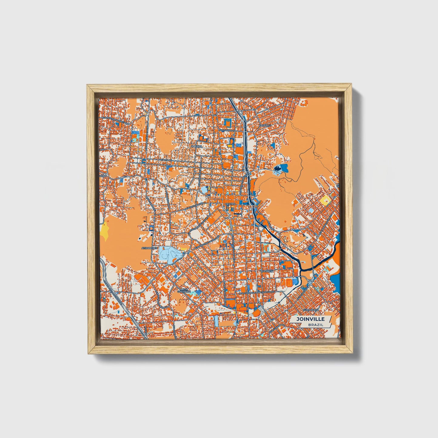 Joinville Brazil Colorful City Map Canvas Print • Natural Wooden Framed