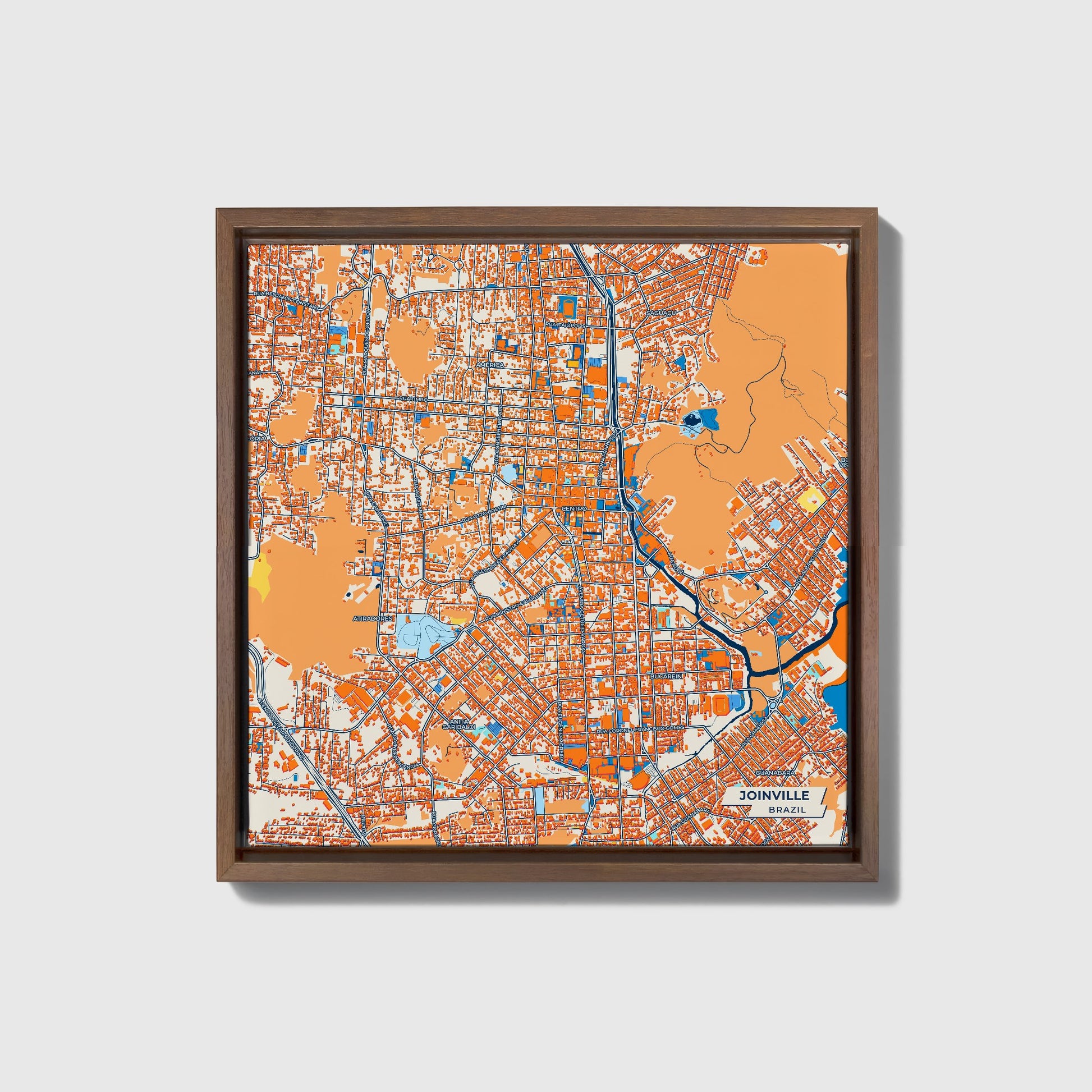 Joinville Brazil Colorful City Map Canvas Print • Dark Wooden Framed