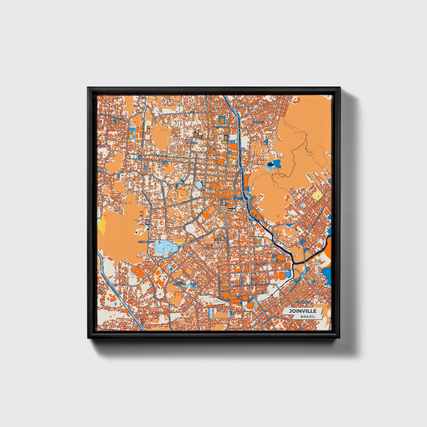 Joinville Brazil Colorful City Map Canvas Print • Black Framed