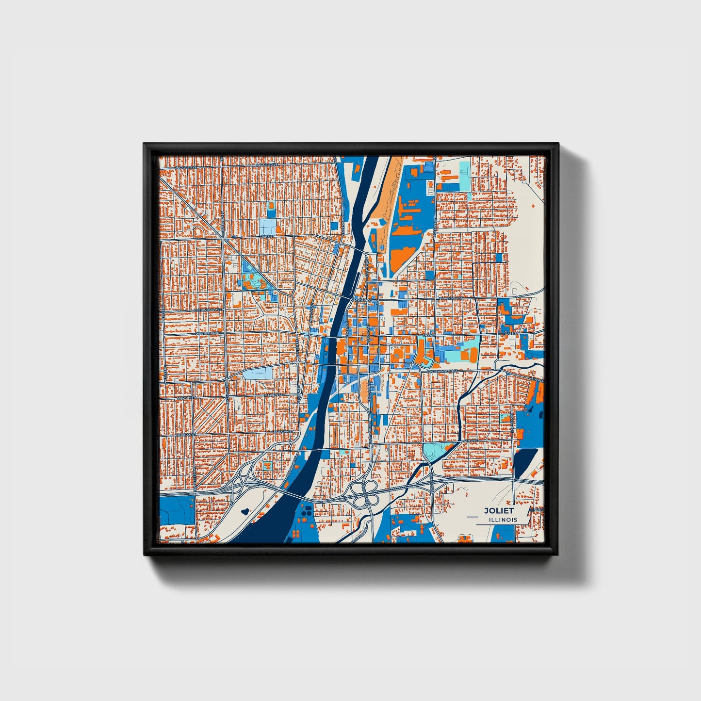 Joliet Illinois Colorful City Map Canvas Print • Black Framed