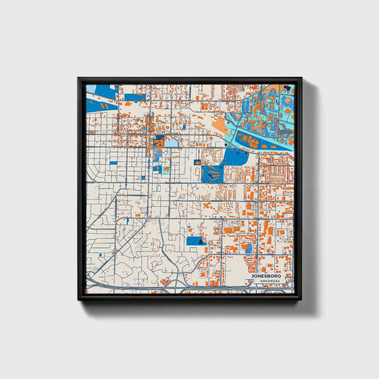 Jonesboro Arkansas Colorful City Map Canvas Print • Black Framed