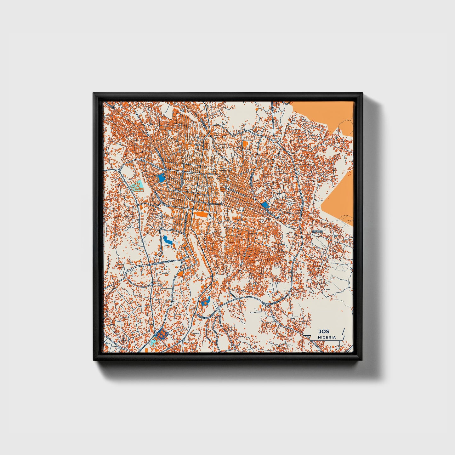 Jos Nigeria Colorful City Map Canvas Print • Black Framed