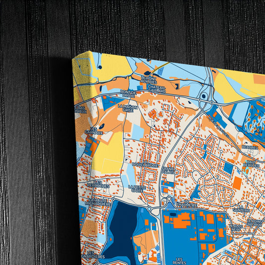 Joué-Lès-Tours France Colorful City Map Canvas Print Detail