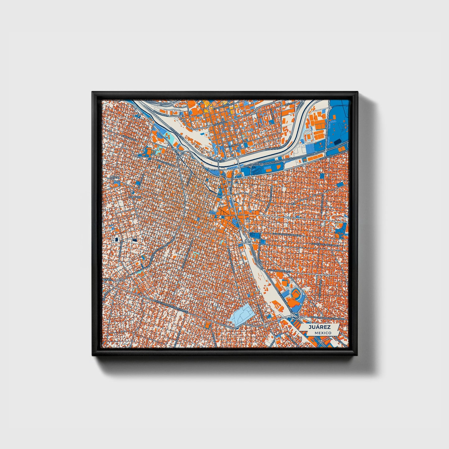 Juárez Mexico Colorful City Map Canvas Print • Black Framed