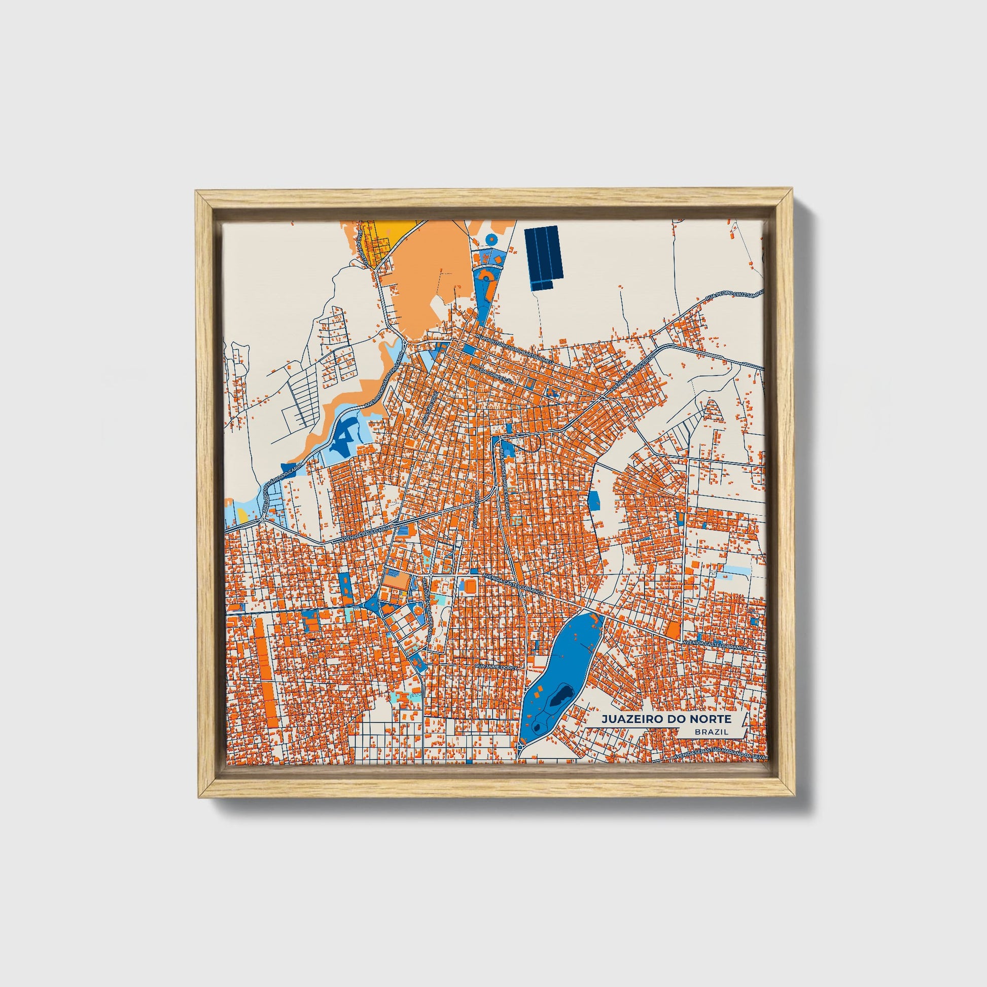 Juazeiro Do Norte Brazil Colorful City Map Canvas Print • Natural Wooden Framed