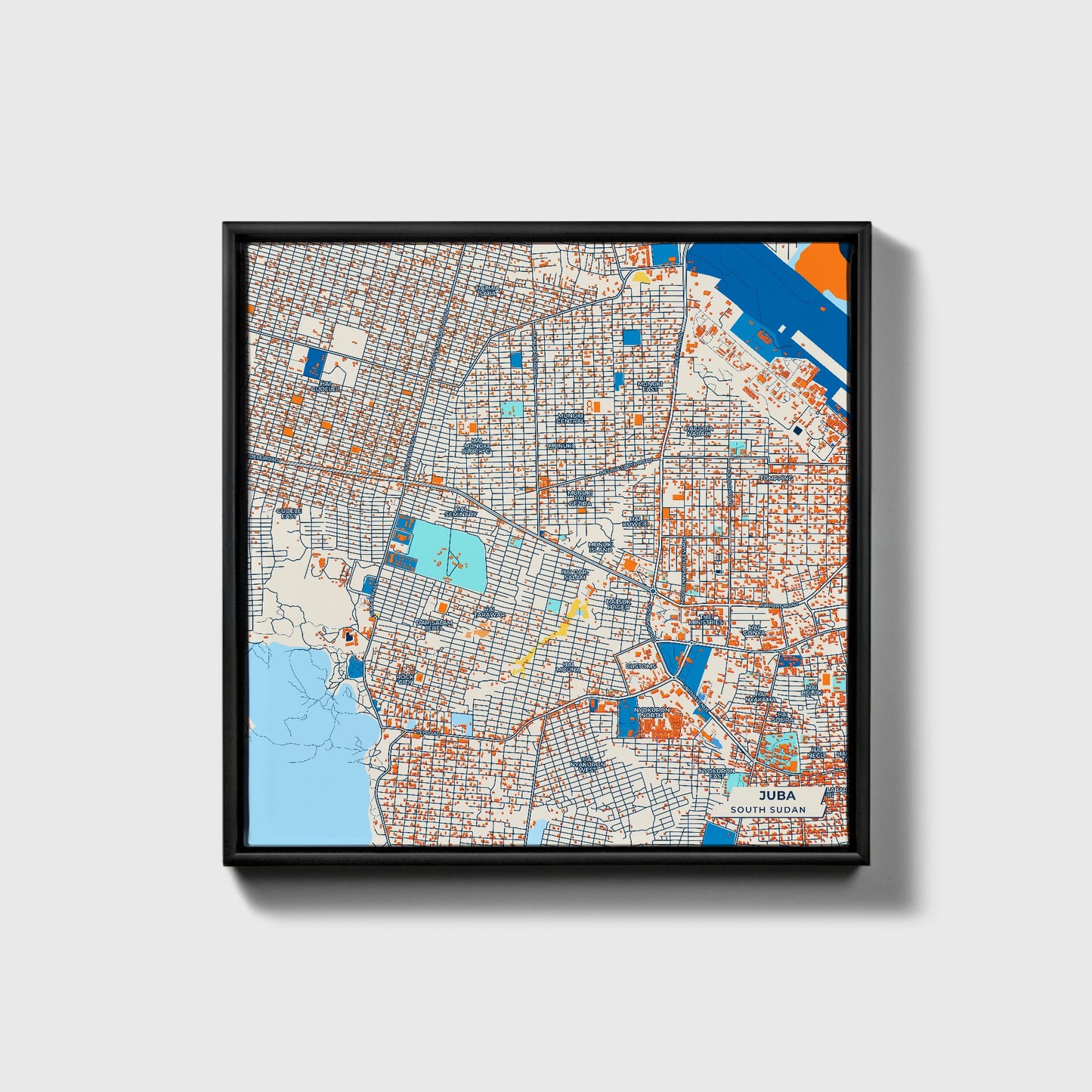Juba South Sudan Colorful City Map Canvas Print • Black Framed