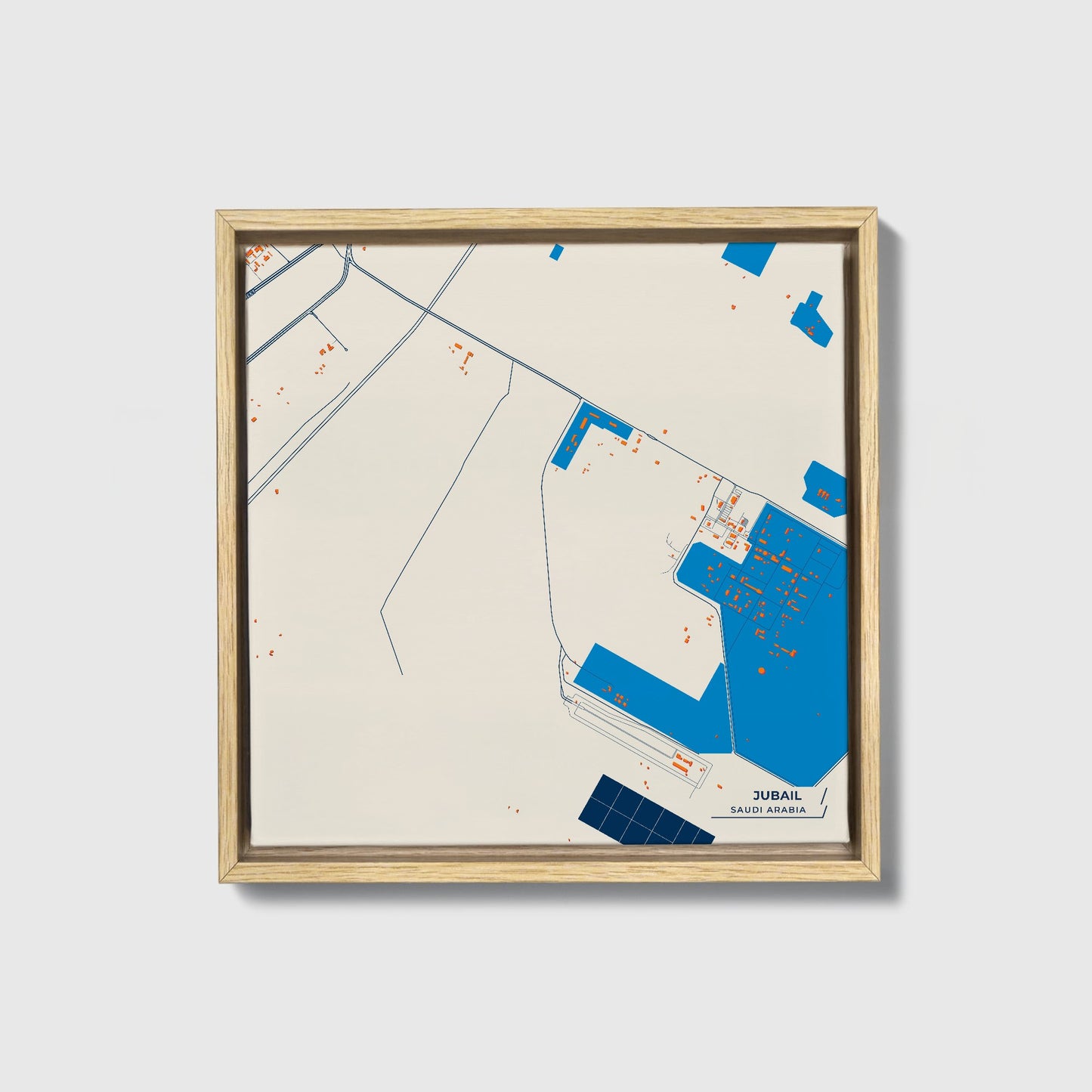 Jubail Saudi Arabia Colorful City Map Canvas Print • Natural Wooden Framed
