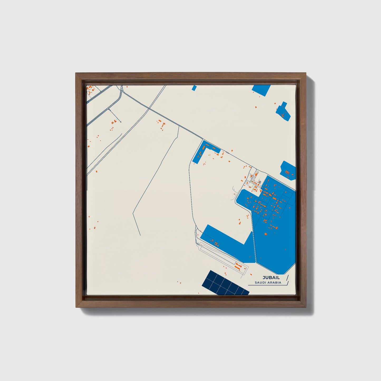 Jubail Saudi Arabia Colorful City Map Canvas Print • Dark Wooden Framed