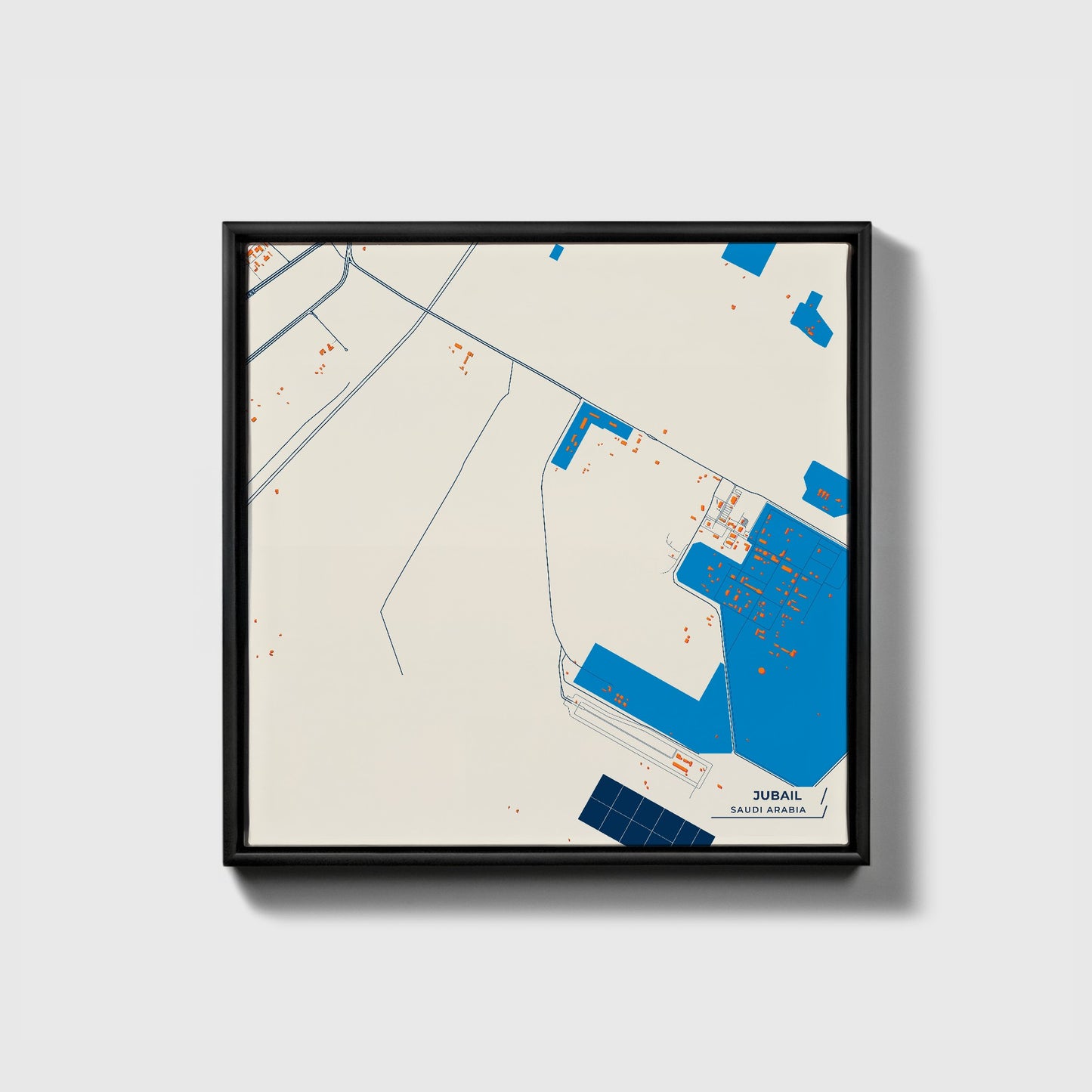 Jubail Saudi Arabia Colorful City Map Canvas Print • Black Framed