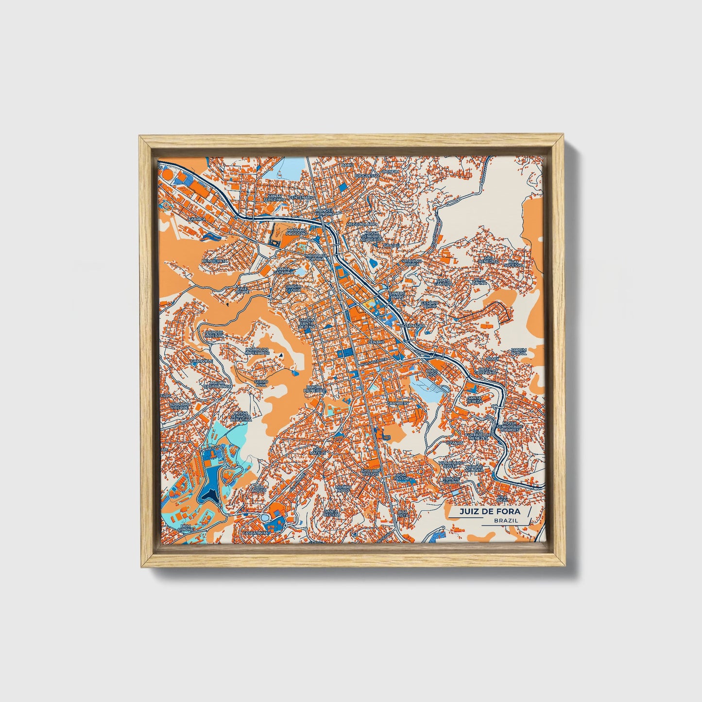 Juiz De Fora Brazil Colorful City Map Canvas Print • Natural Wooden Framed