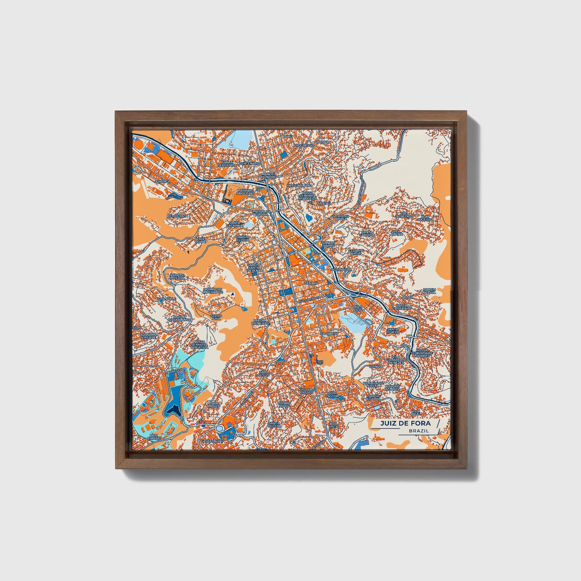 Juiz De Fora Brazil Colorful City Map Canvas Print • Dark Wooden Framed