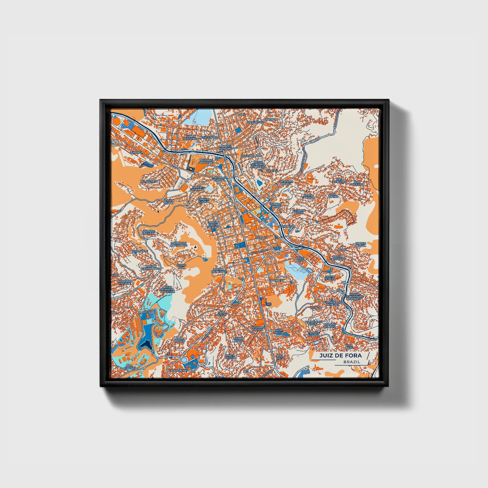 Juiz De Fora Brazil Colorful City Map Canvas Print • Black Framed