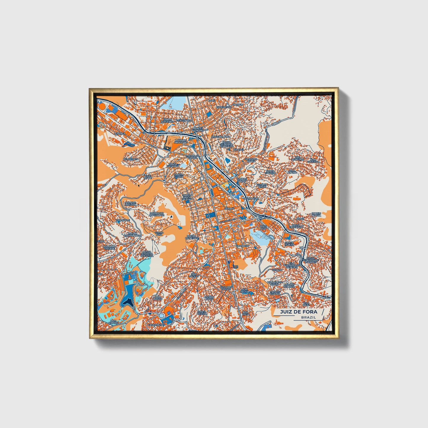 Juiz De Fora Brazil Colorful City Map Canvas Print • Gold Framed