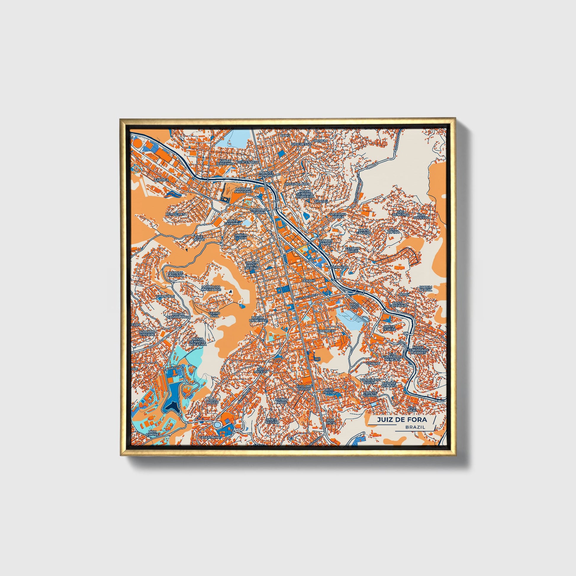 Juiz De Fora Brazil Colorful City Map Canvas Print • Gold Framed
