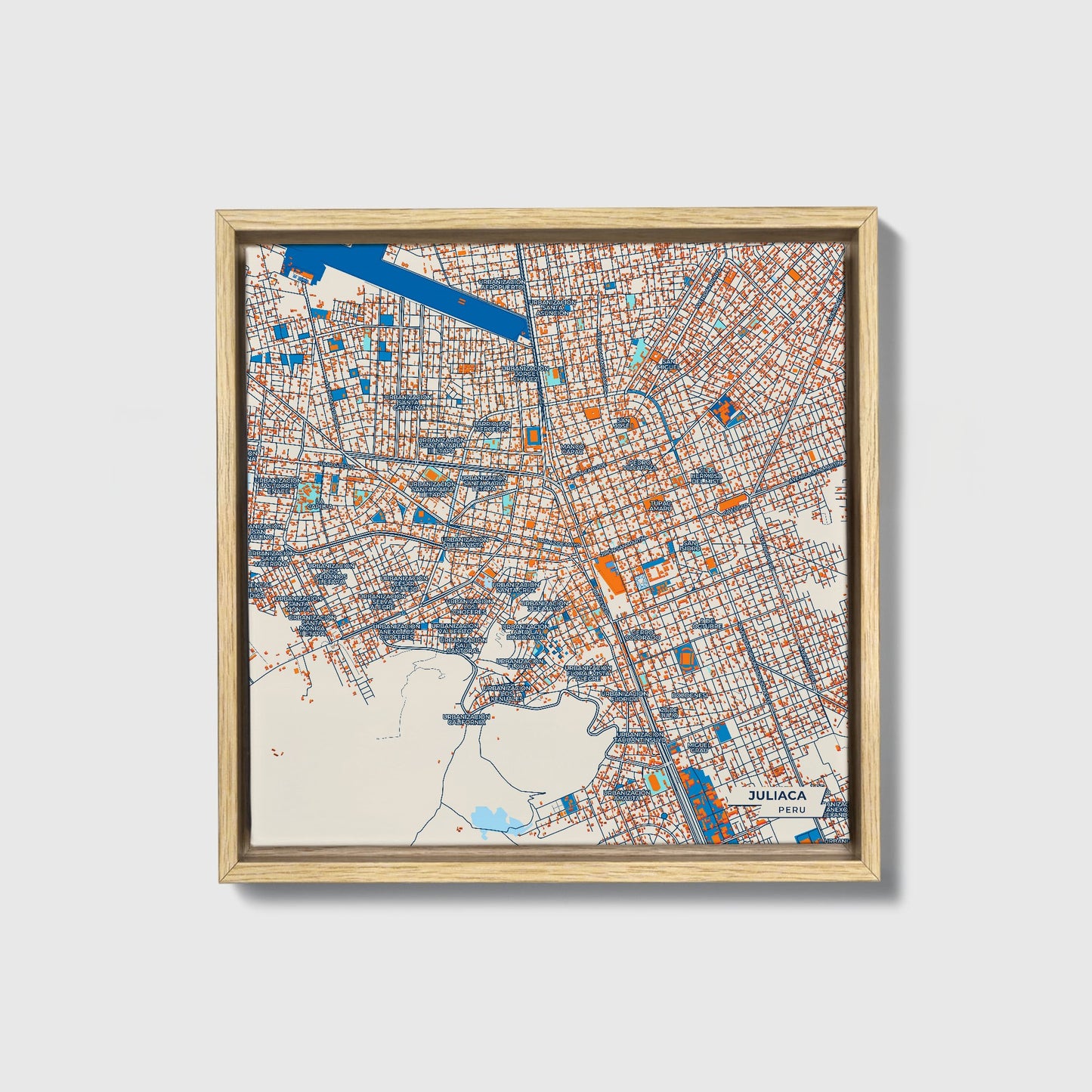 Juliaca Peru Colorful City Map Canvas Print • Natural Wooden Framed