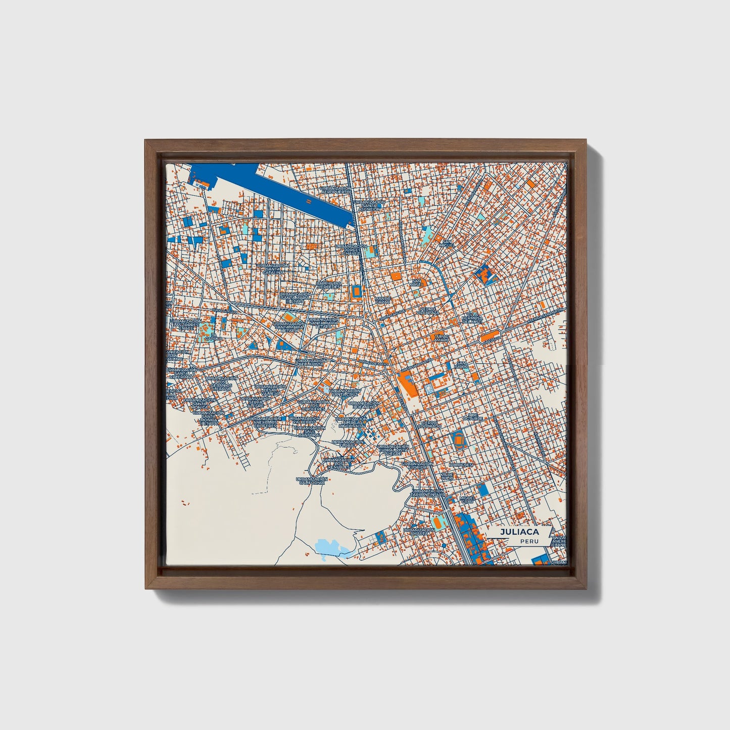 Juliaca Peru Colorful City Map Canvas Print • Dark Wooden Framed