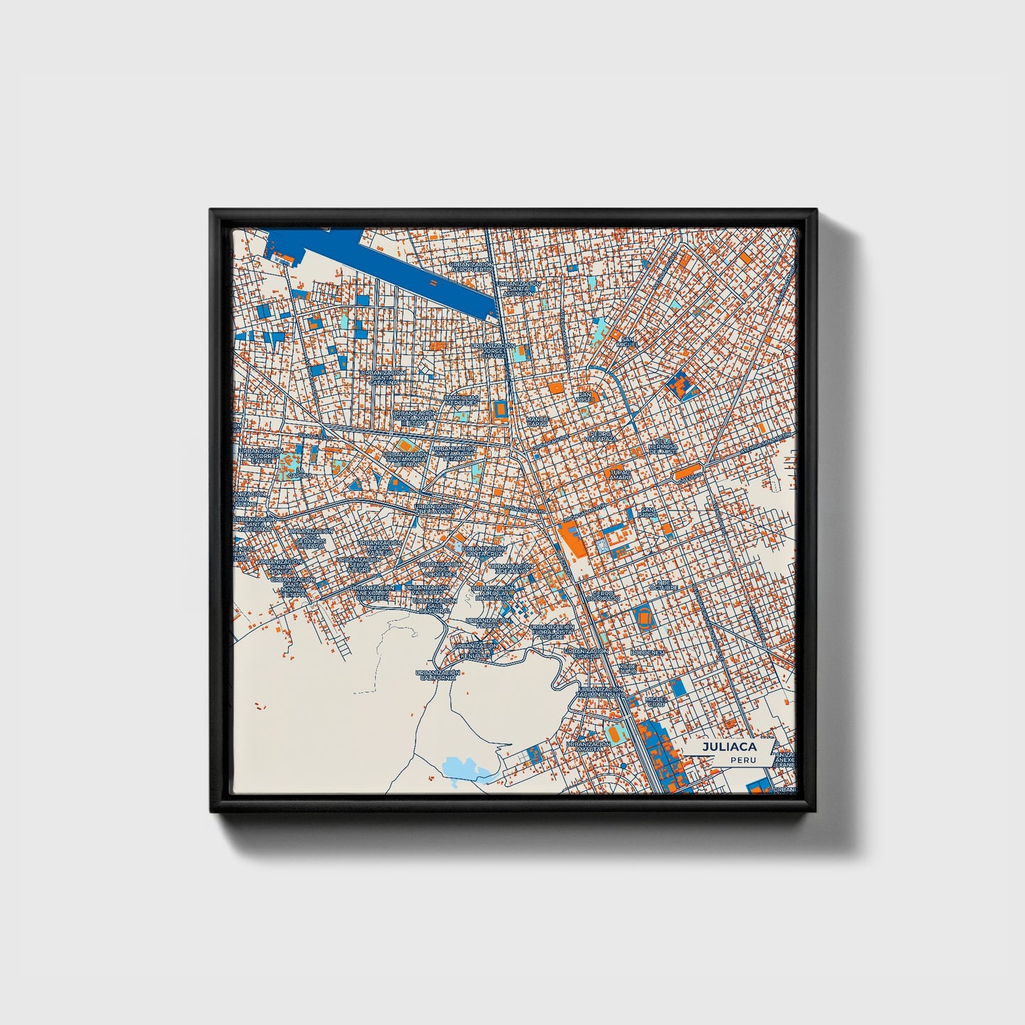 Juliaca Peru Colorful City Map Canvas Print • Black Framed