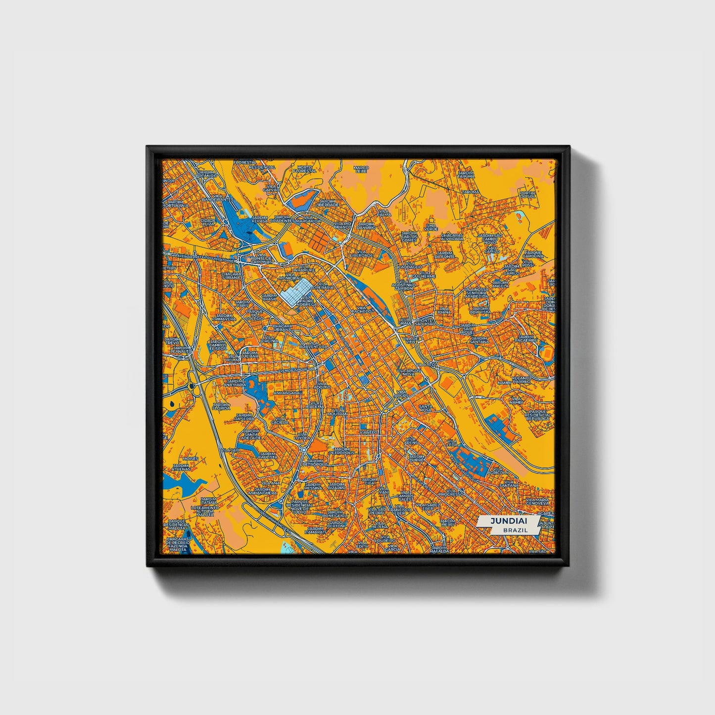 Jundiai Brazil Colorful City Map Canvas Print • Black Framed