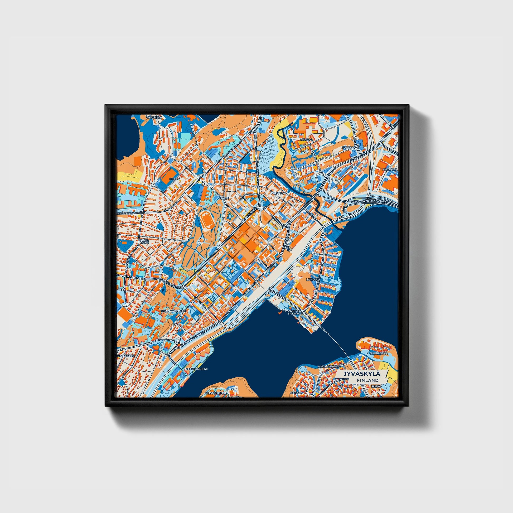 Jyväskylä Finland Colorful City Map Canvas Print • Black Framed
