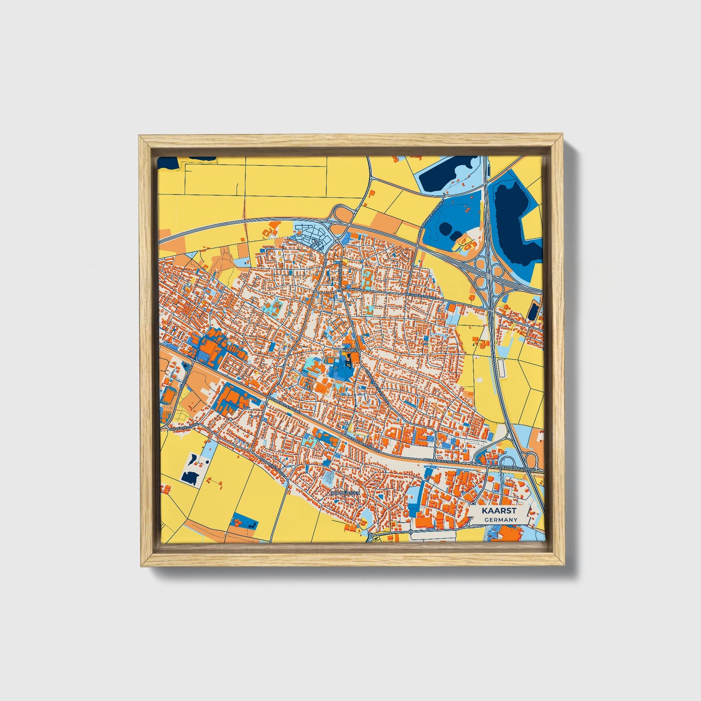 Kaarst Germany Colorful City Map Canvas Print • Natural Wooden Framed
