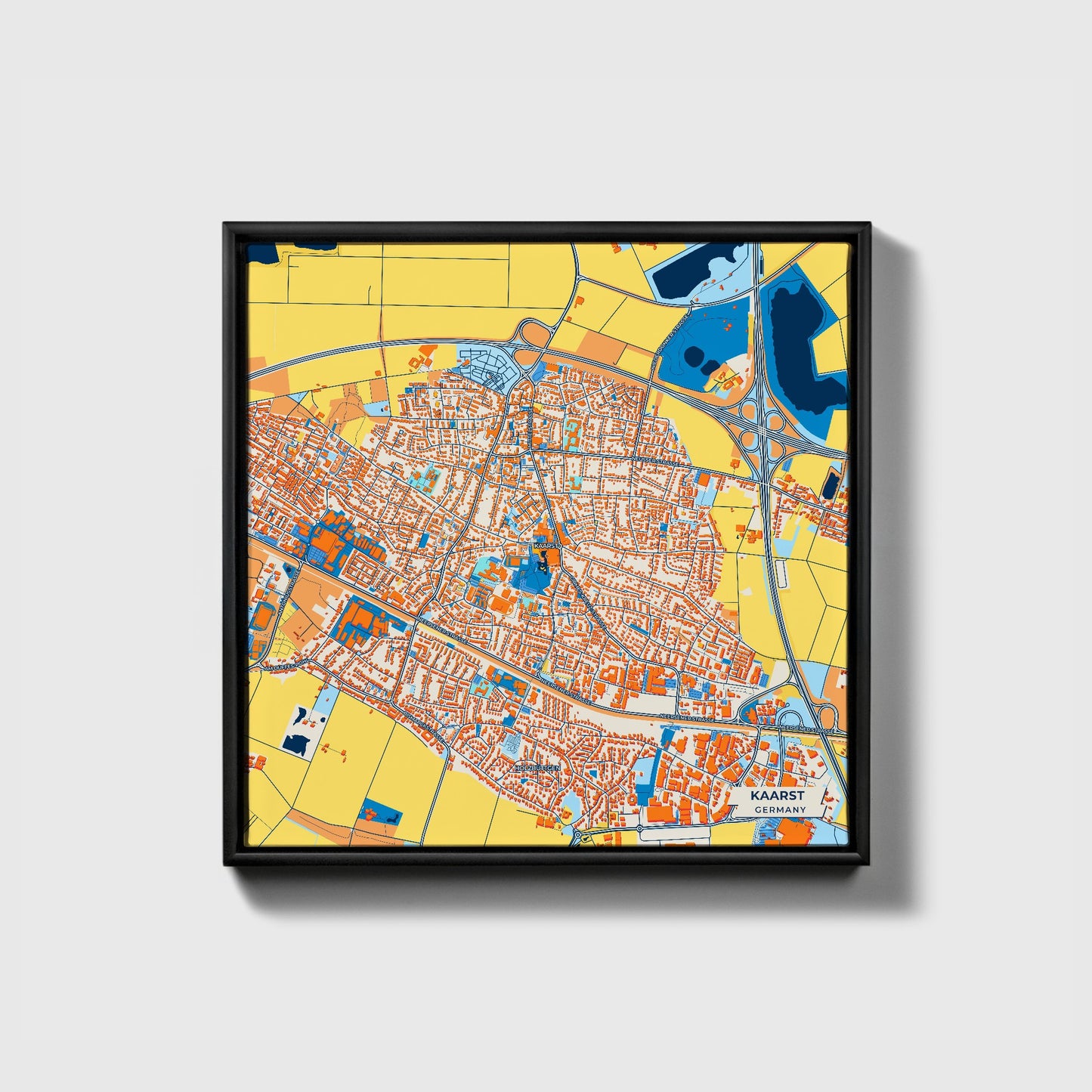 Kaarst Germany Colorful City Map Canvas Print • Black Framed
