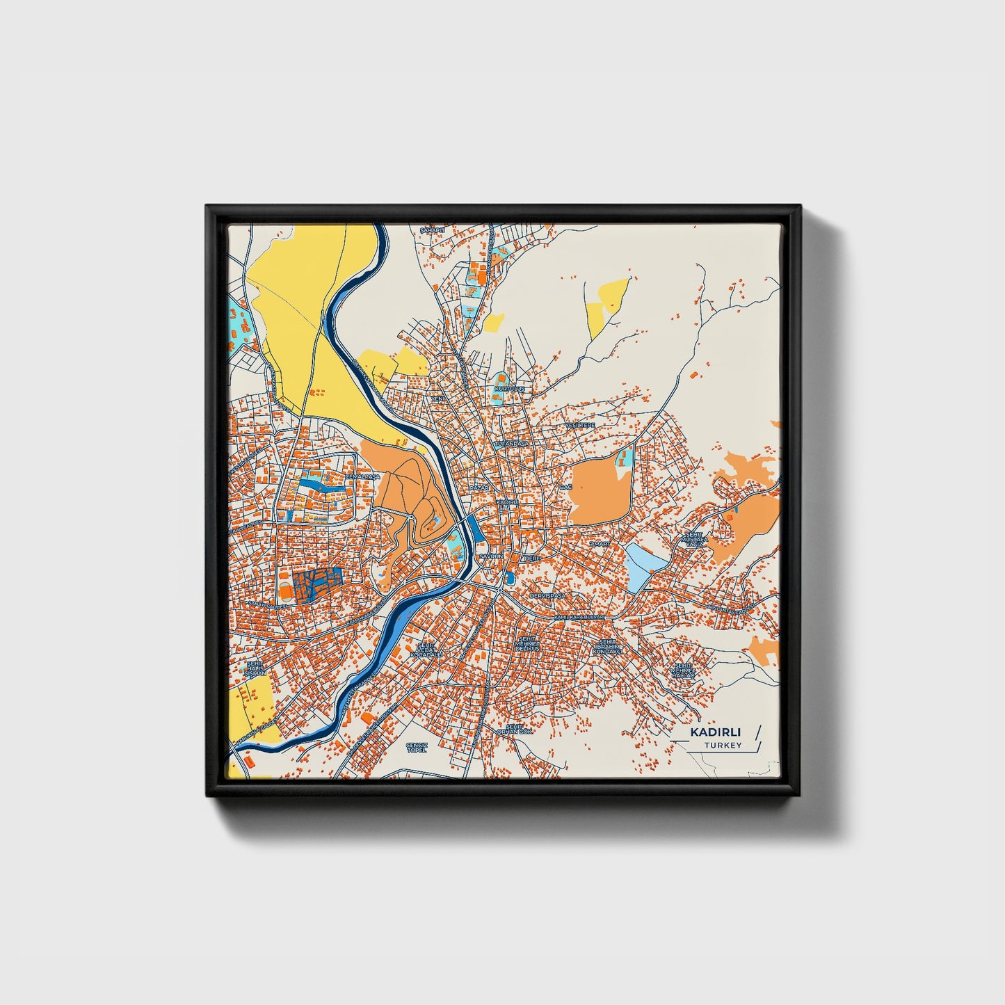 Kadi̇rli̇ Turkey Colorful City Map Canvas Print • Black Framed