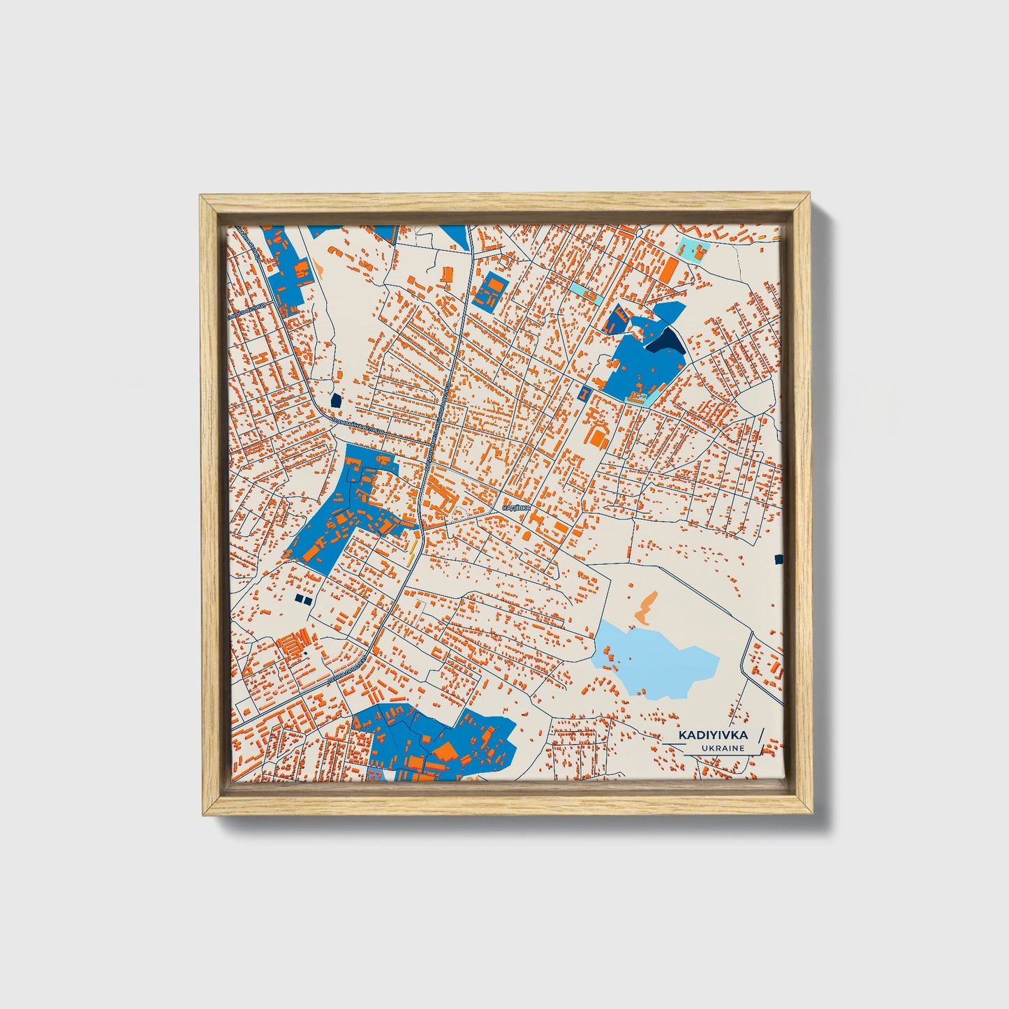 Кадіївка Ukraine Colorful City Map Canvas Print • Natural Wooden Framed