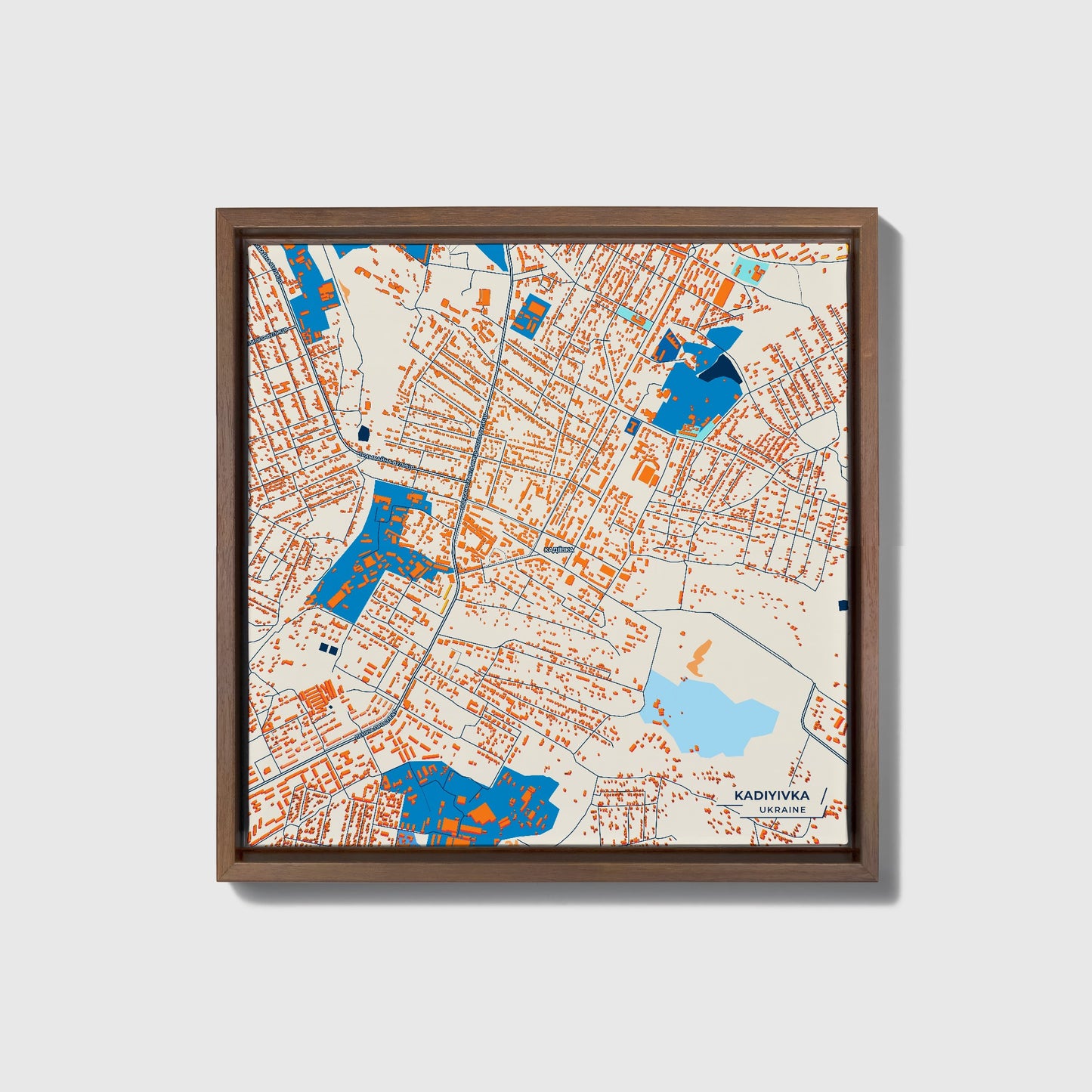 Кадіївка Ukraine Colorful City Map Canvas Print • Dark Wooden Framed